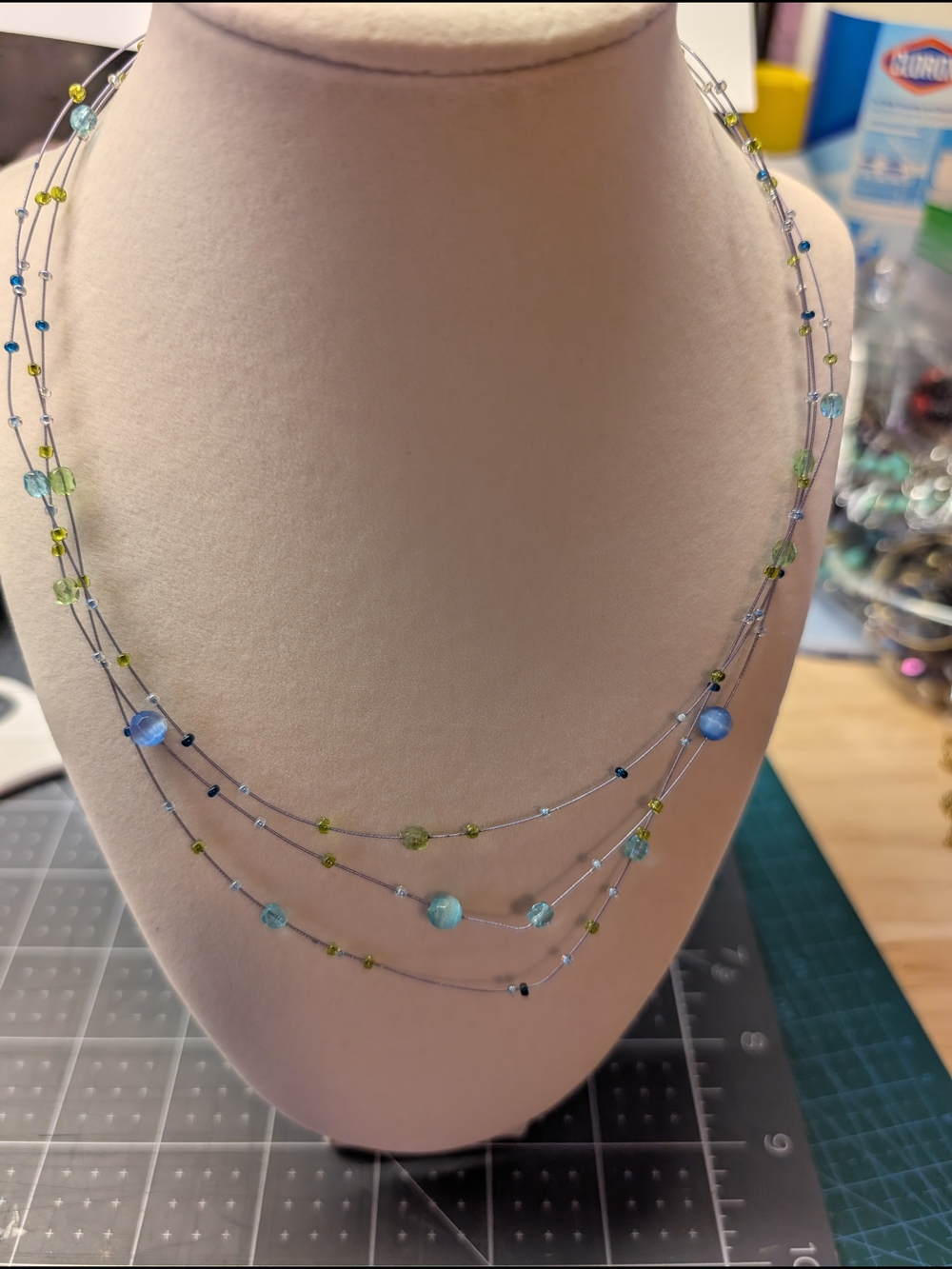 Delicate Blue & Green Multi-Strand Beaded Necklace
